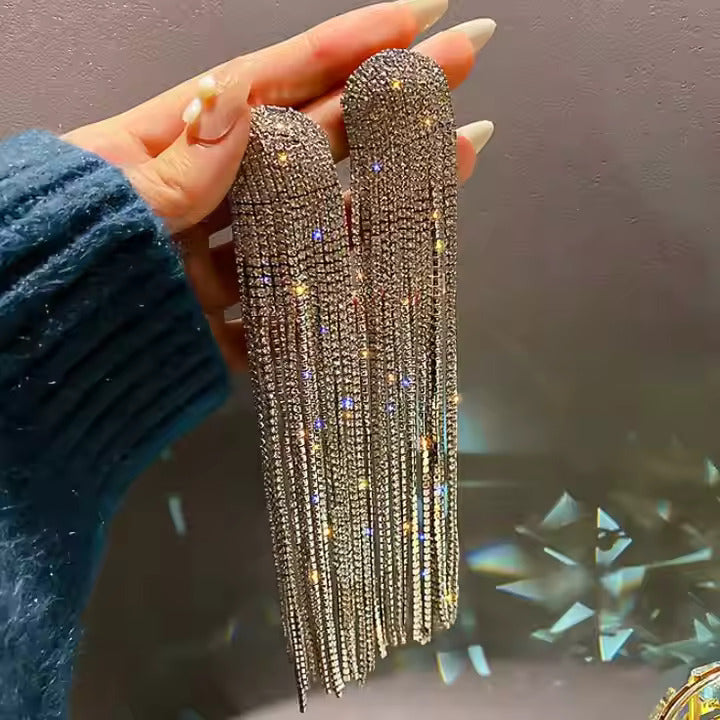Luxury Long Bling Rhinestone Tassel Earrings