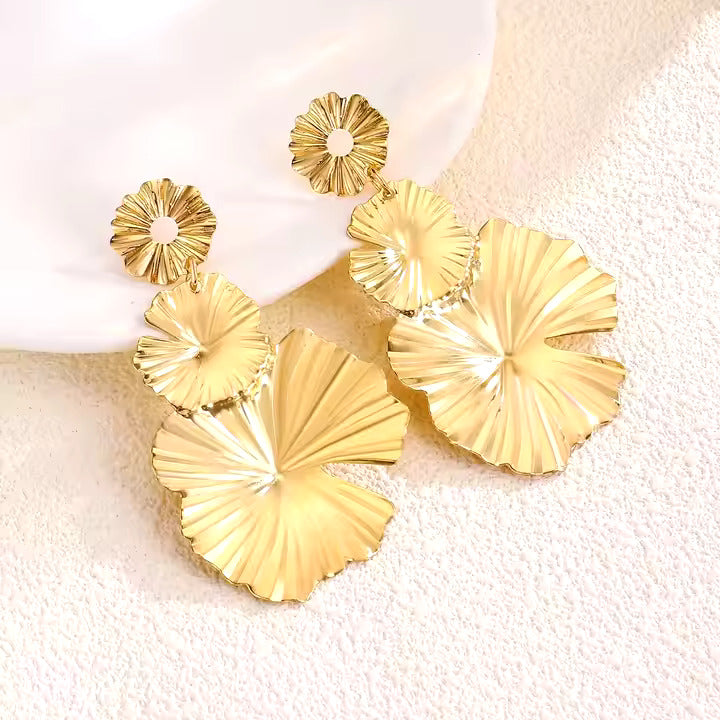 Luxury Long Metal Flower Pendant Earrings