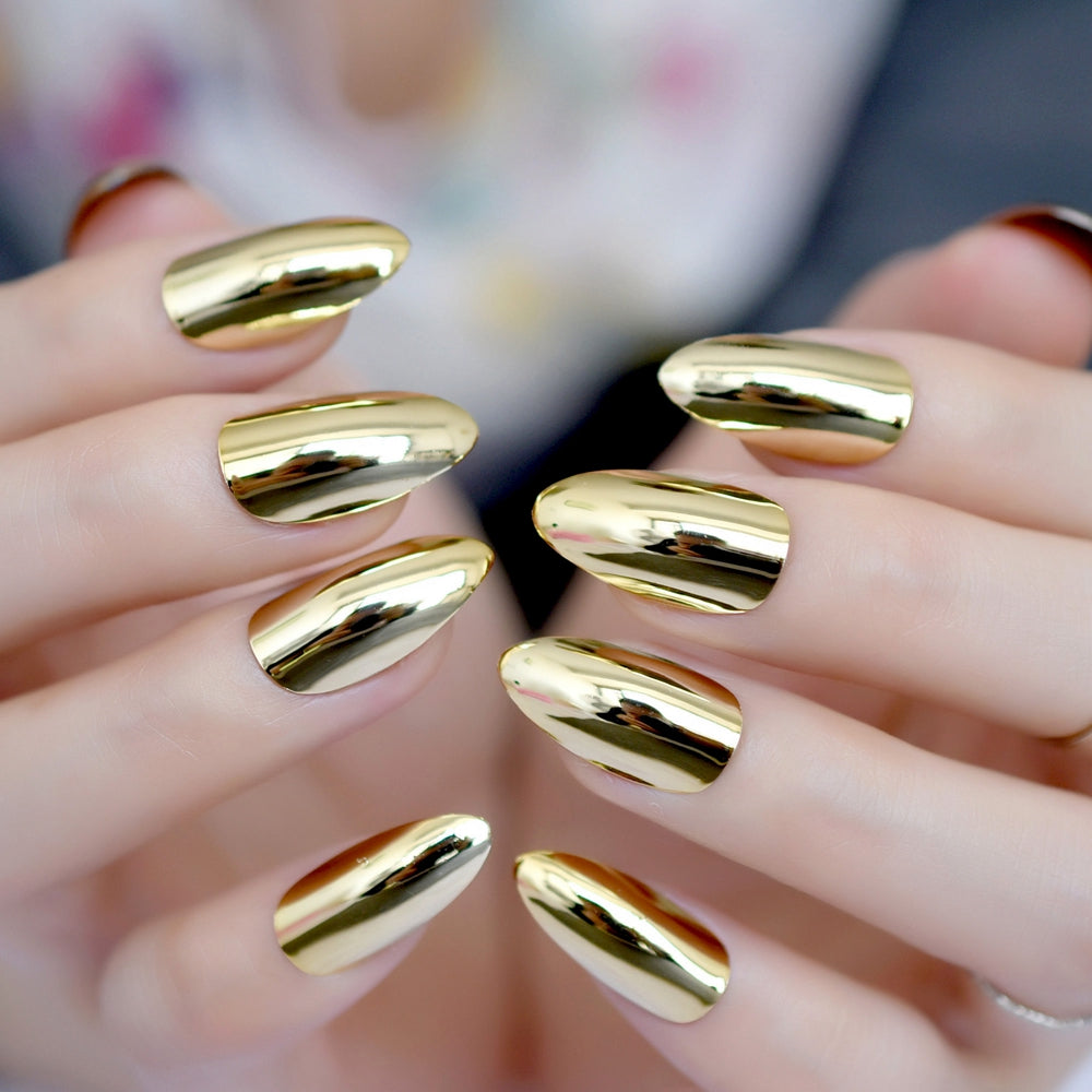 Golden Chrome Cascade Nails