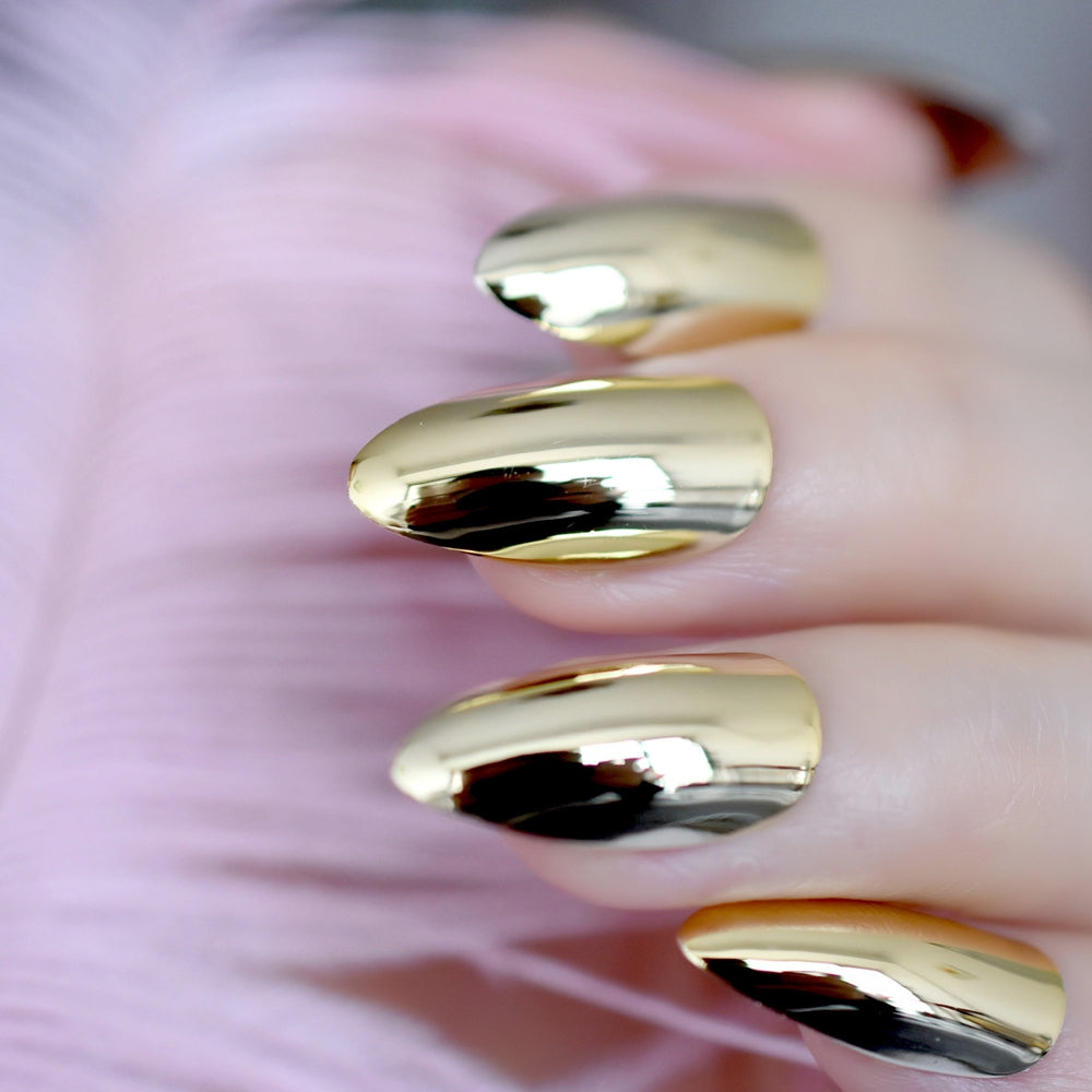 Golden Chrome Cascade Nails
