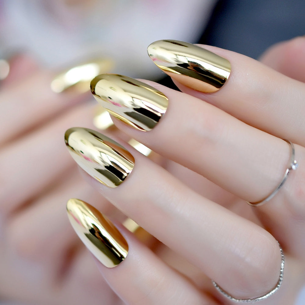 Golden Chrome Cascade Nails