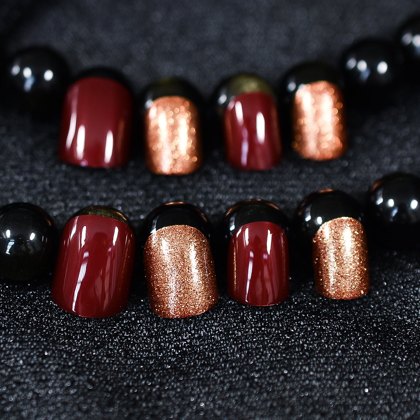 Wine & Gold Luxe Nails