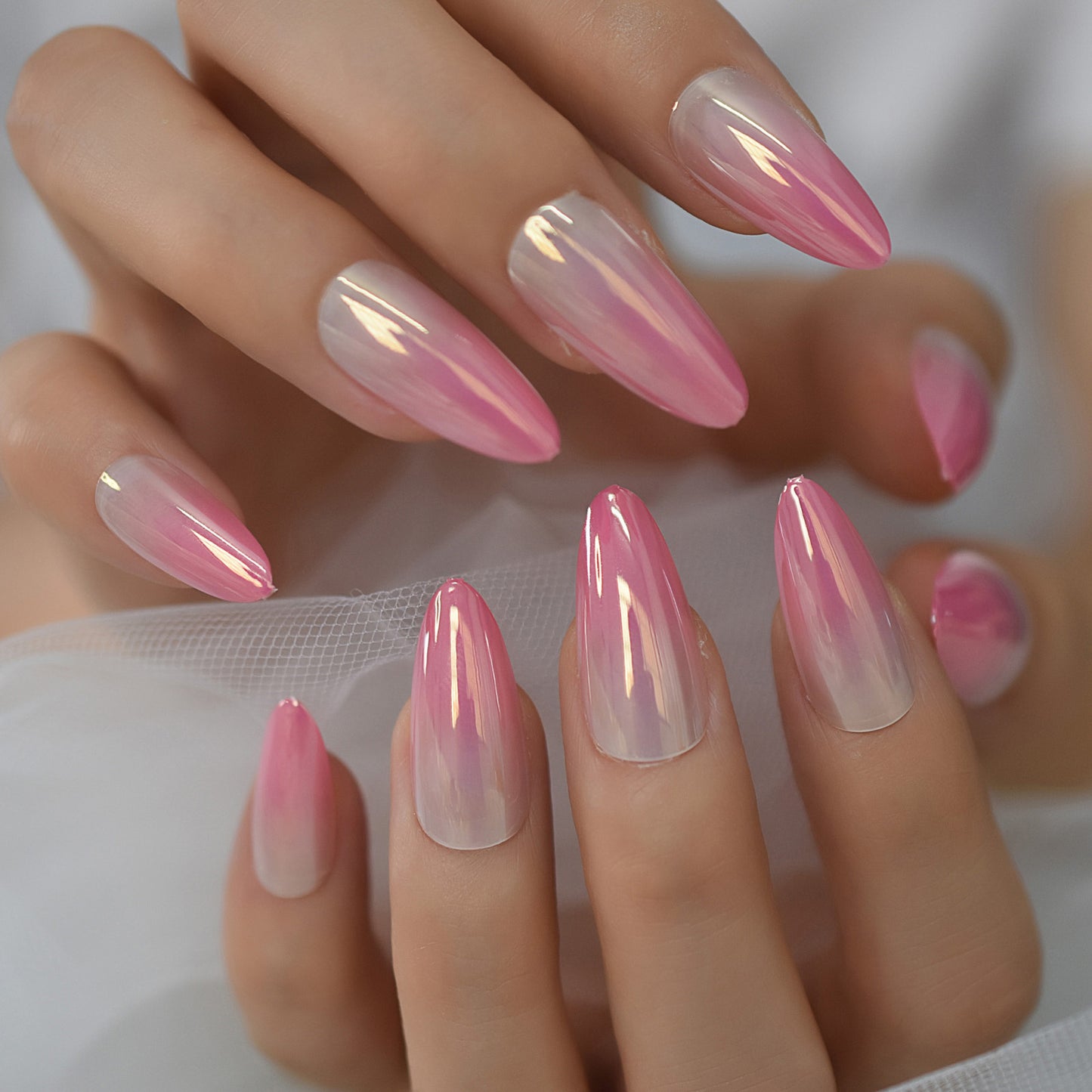Lit Pink Pearl Reflection Nails