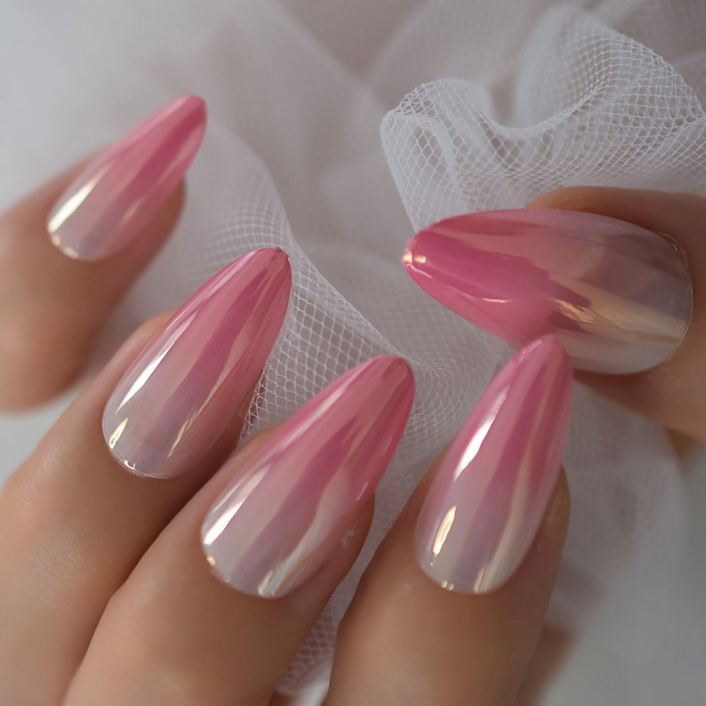 Lit Pink Pearl Reflection Nails