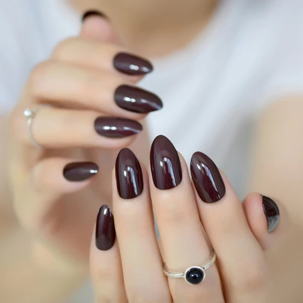 Dark Brown Almond Nails