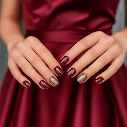 Wine & Gold Luxe Nails