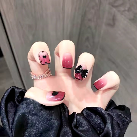 Bow and Heart Nails