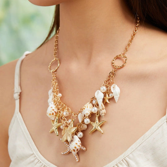 Shell necklace set with layered beach style design – trendy fashion jewellery for women | Beauth