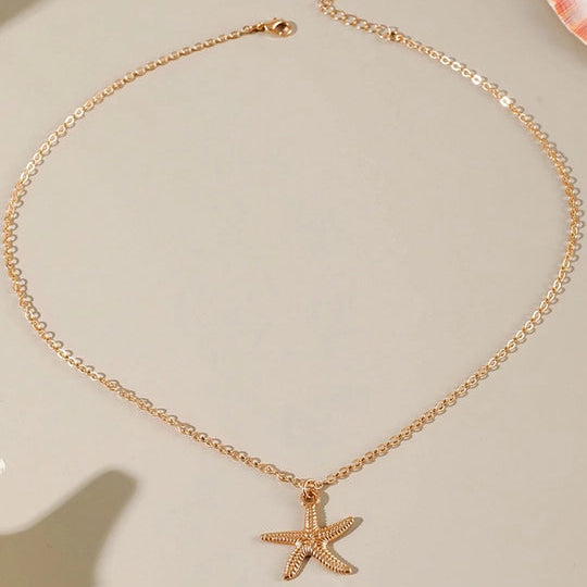 Starfish necklace set with earrings, gold-tone ocean-inspired fashion jewellery for women – Beauth India