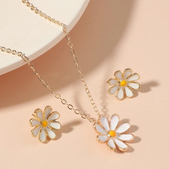 Sunflower necklace set with matching earrings - gold tone floral fashion jewellery for women