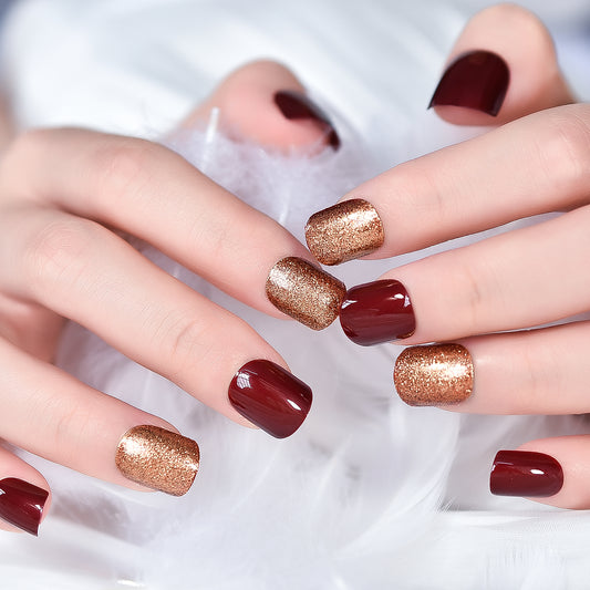 Wine & Gold Luxe Nails