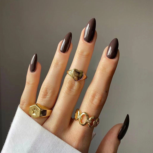 Dark Brown Almond Nails